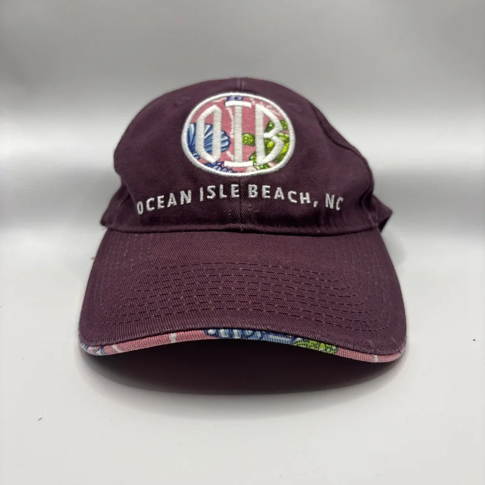 Baseball Cap Saltwater Carolinas OS Maroon Cotton OIB Ocean Isle Beach NC
